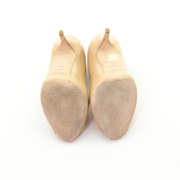 Jimmy Choo Isabel Nude Smooth Leather Peep Toe Low Kitten Heels Shoes 7.5M Italy - Picture 7 of 8